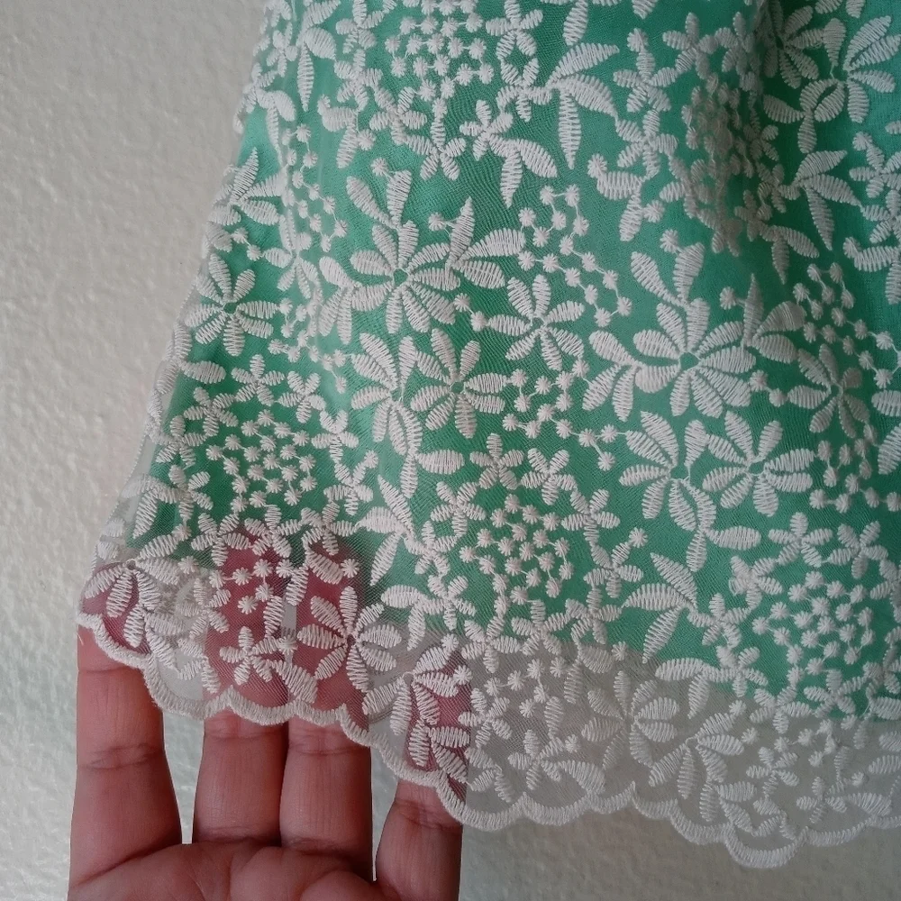 Zara Embroidered Mint Floral Print A-line Skirt  Size S.